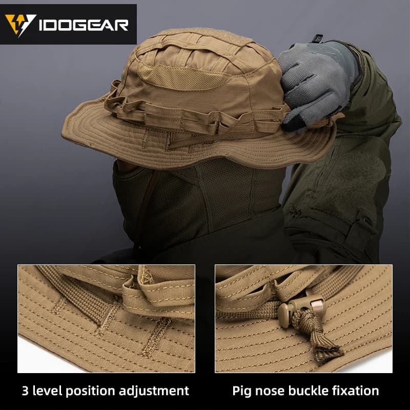 Casquette boonie tactique IDOGEAR 3623 large bord pour pêche et chasse - Ajustable respirant