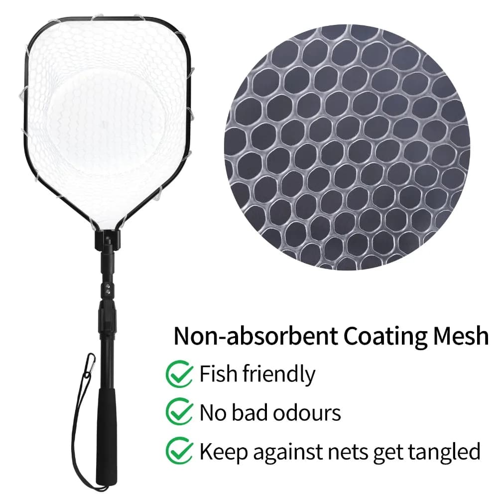 Filet de réception pêche à la mouche maille caoutchouc douce léger portable avec manche aluminium