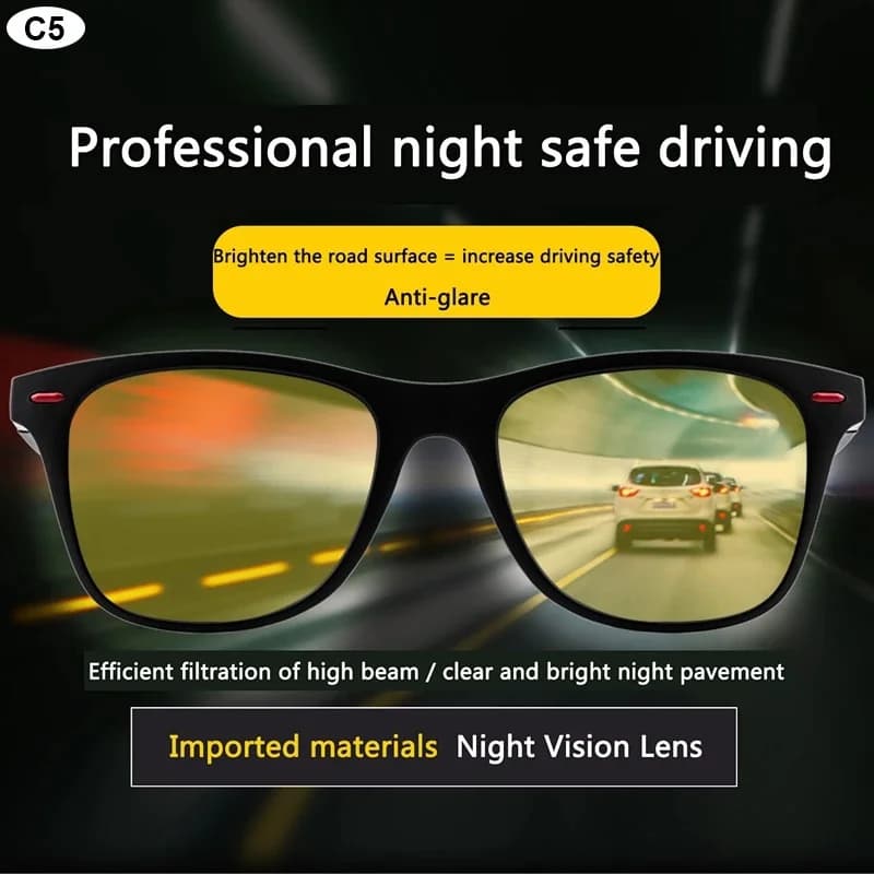 Lunettes de vision nocturne polarisées PC Frame pour pêche de nuit et conduite - Hommes