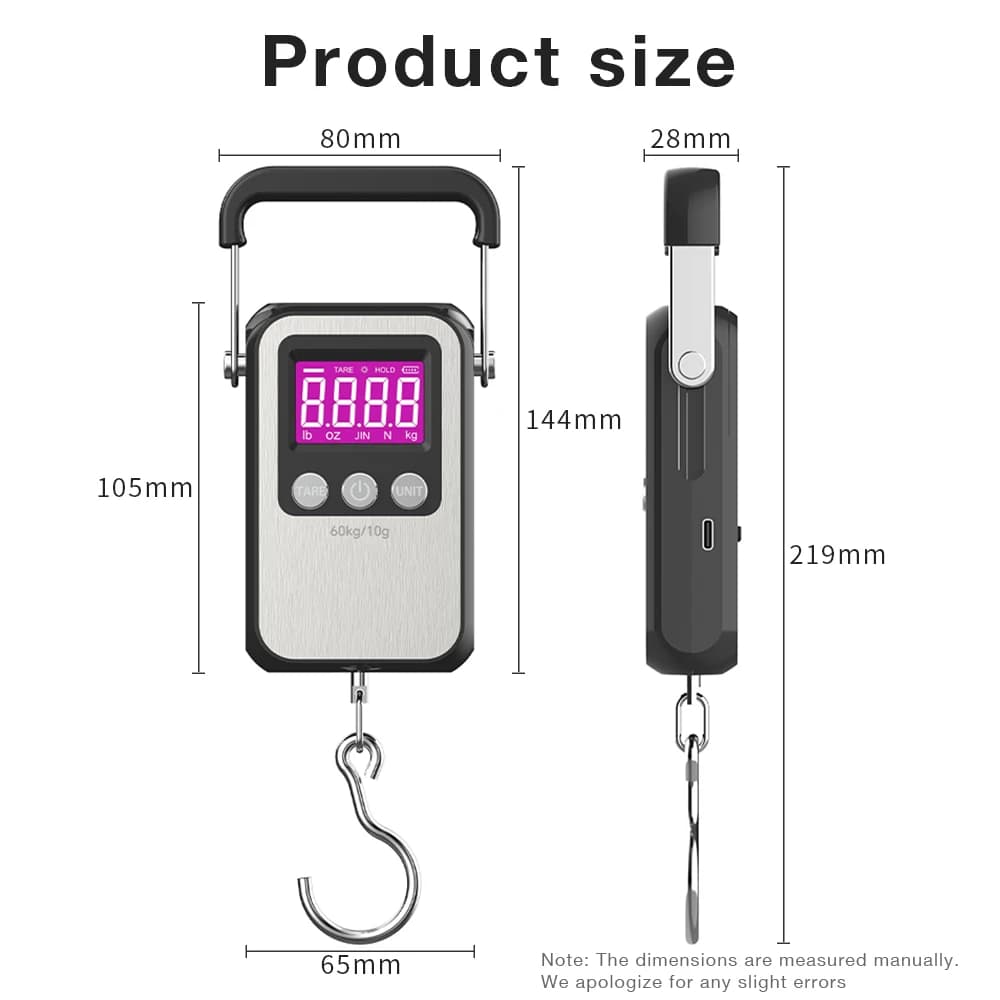 Balance numérique suspendue rechargeable 60kg/10g en acier inoxydable pour pêche et usage domestique