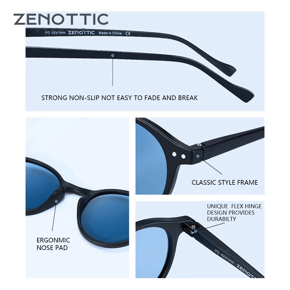 Lunettes de soleil polarisées ZENOTTIC rétro 2023-2024 pour pêche - Cadre rond vintage