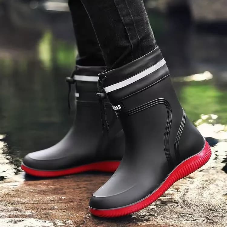 Bottes de pluie mi-mollet unisexes grandes tailles PVC antidérapantes chaudes travail pêche