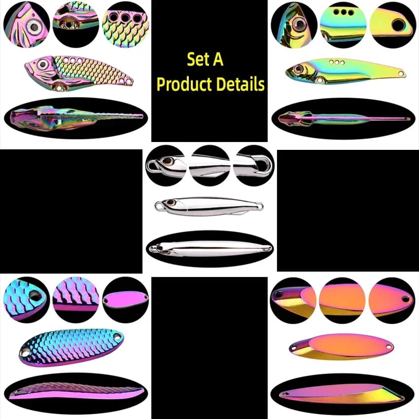 Lot de 5 leurres métal VIB coulants 3g 10g 15g pour pêche en mer et surfcasting