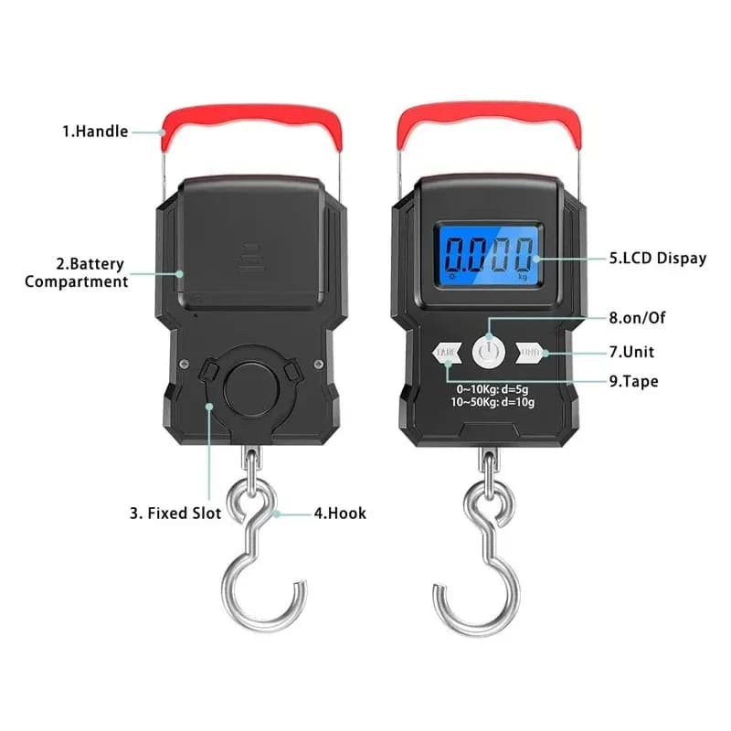 Balance digitale suspendue bagages 50Kg écran LCD pour voyage et pesée poisson crochet inclus