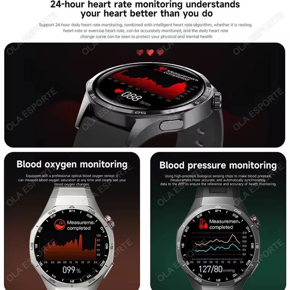 Smartwatch Homme Android iOS 2025 - Écran AMOLED HD, GPS Trajectoire, Appels Bluetooth, Étanche