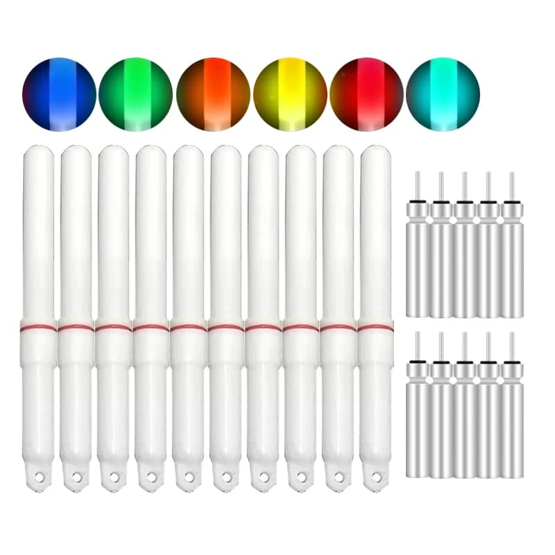 10 bâtons lumineux pêche de nuit avec piles CR425 - accessoire flotteurs lumineux attracteur lampe B651