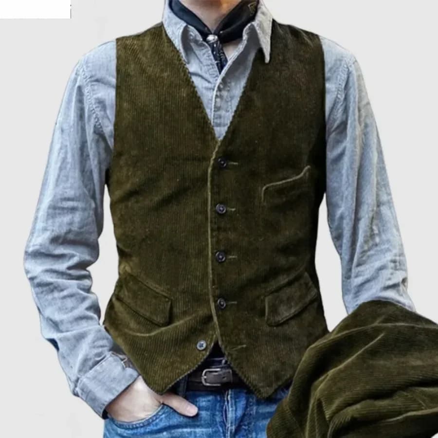 Gilet vintage style britannique en velours côtelé pour homme - Veste sans manches élégante décontractée cintrée