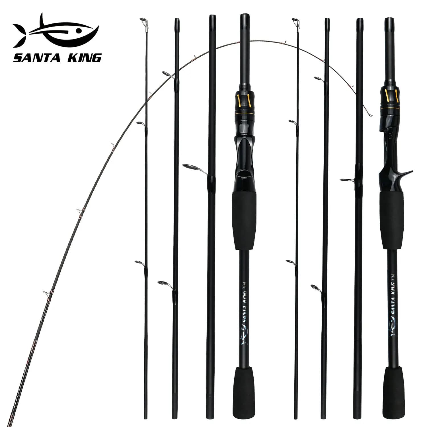 Canne pêche carbone Santa King 4 sections portable - Manche EVA pour voyage pêche basse eau douce