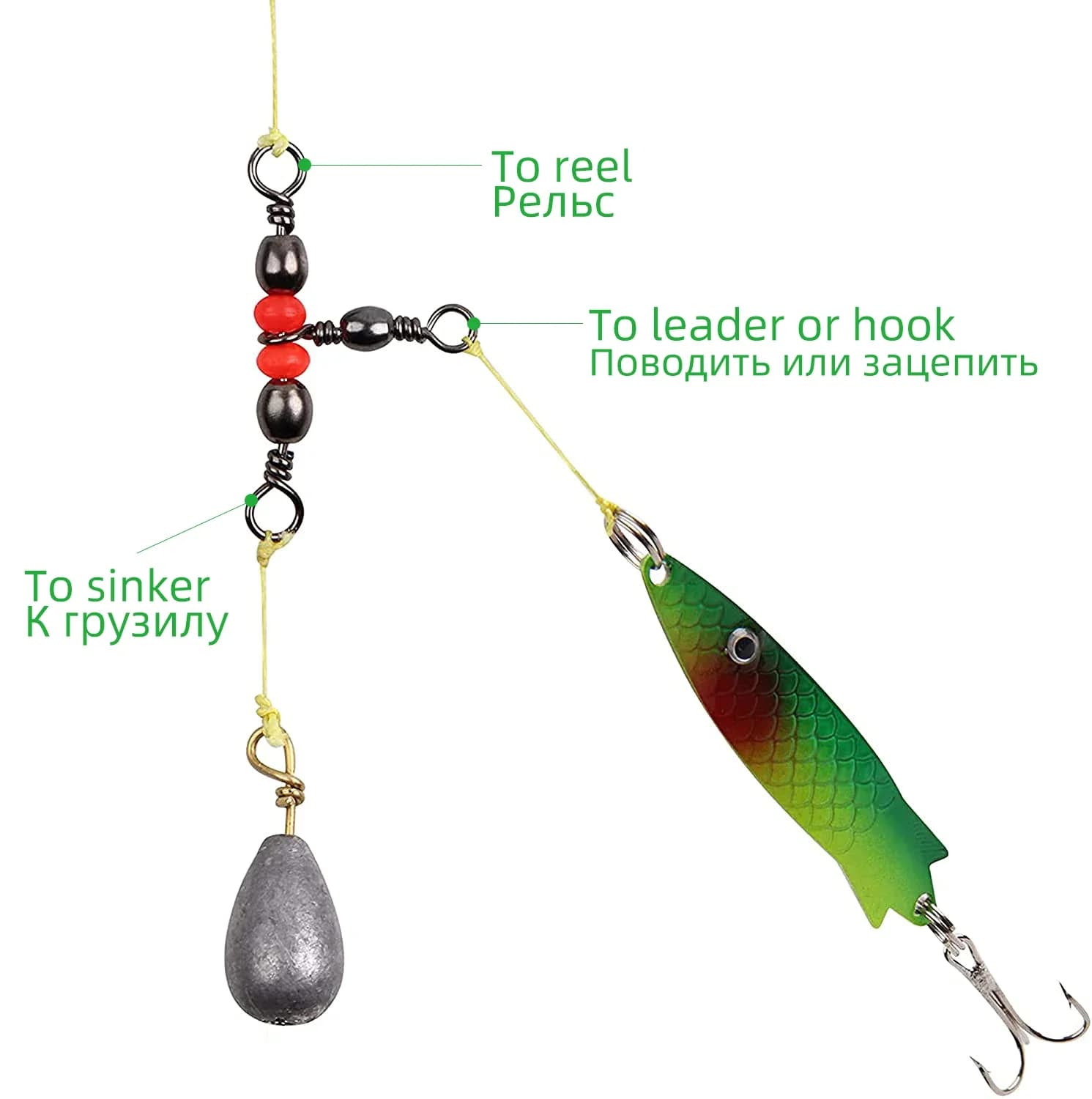 Émerillons trois voies DNDYUJU avec perles - 20 pièces pour leurres et lignes de pêche