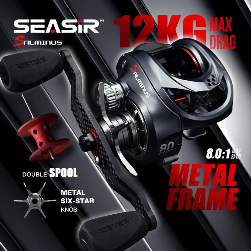 Moulinet baitcasting Seasir Salminus carbone aluminium frein 12kg ratio 8.0:1 11+1BB pour gros poissons