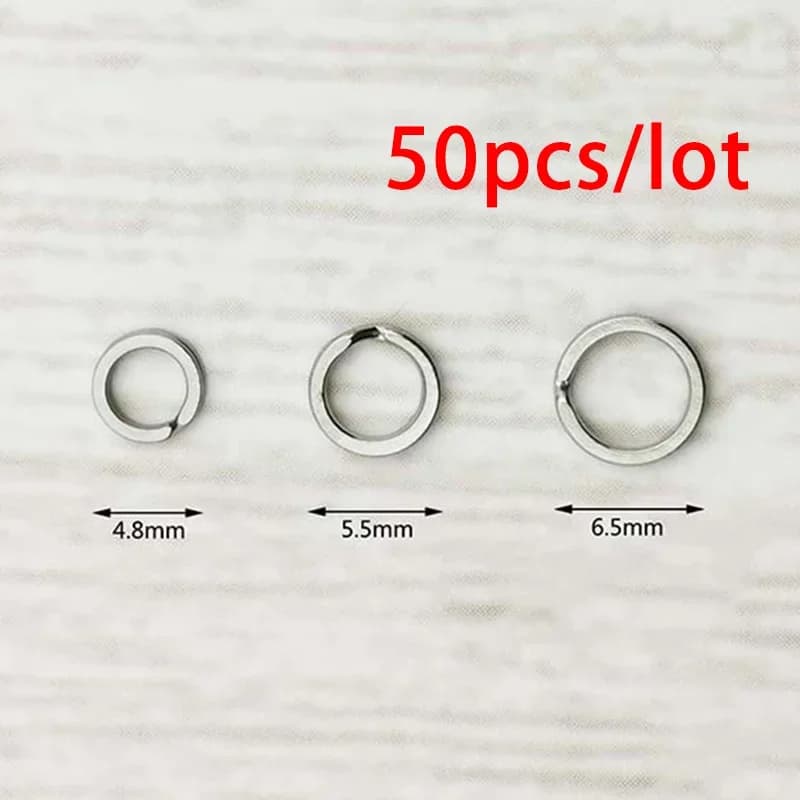 50 anneaux doubles en acier inoxydable pour pêche à la carpe, connecteur rapide avec clip et