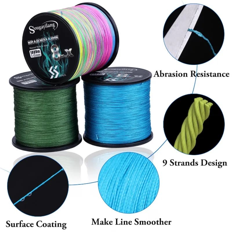 Ligne pêche PE 9 brins Sougayilang 300m-1000m - Multifilament pour carpe - Outil pesca professionnel