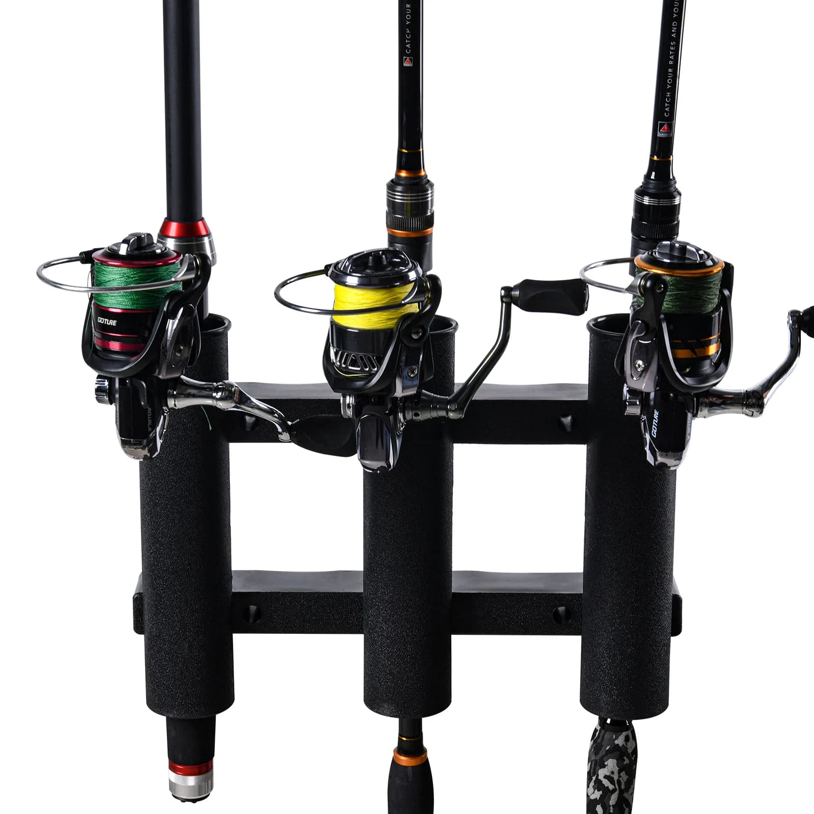 Support 3 cannes de pêche pour bateau - Porte-cannes marine noir Goture avec fixation tube plastique
