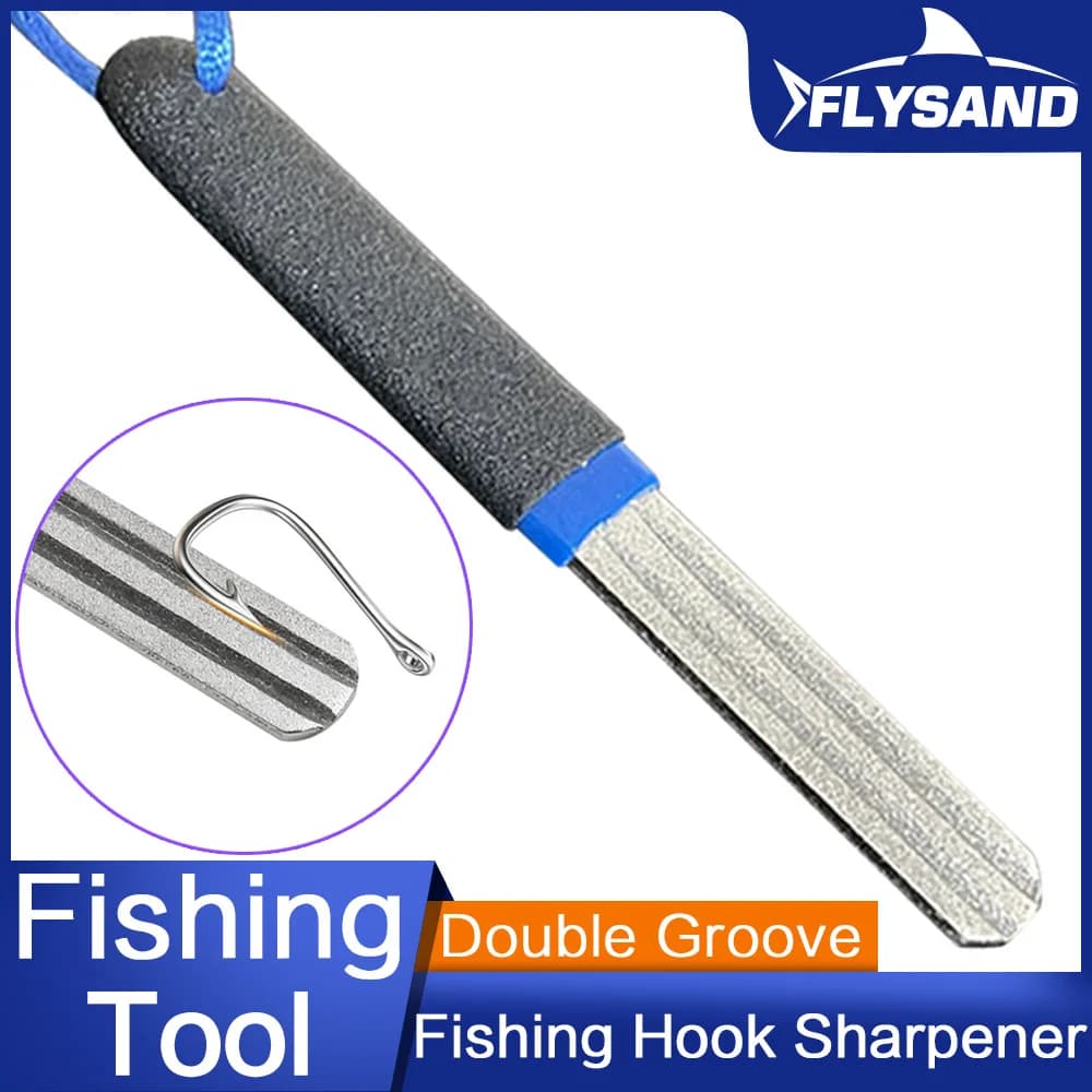 Aiguiseur hameçon pêche portable double rainure pierre à affûter accessoire matériel pêcheur