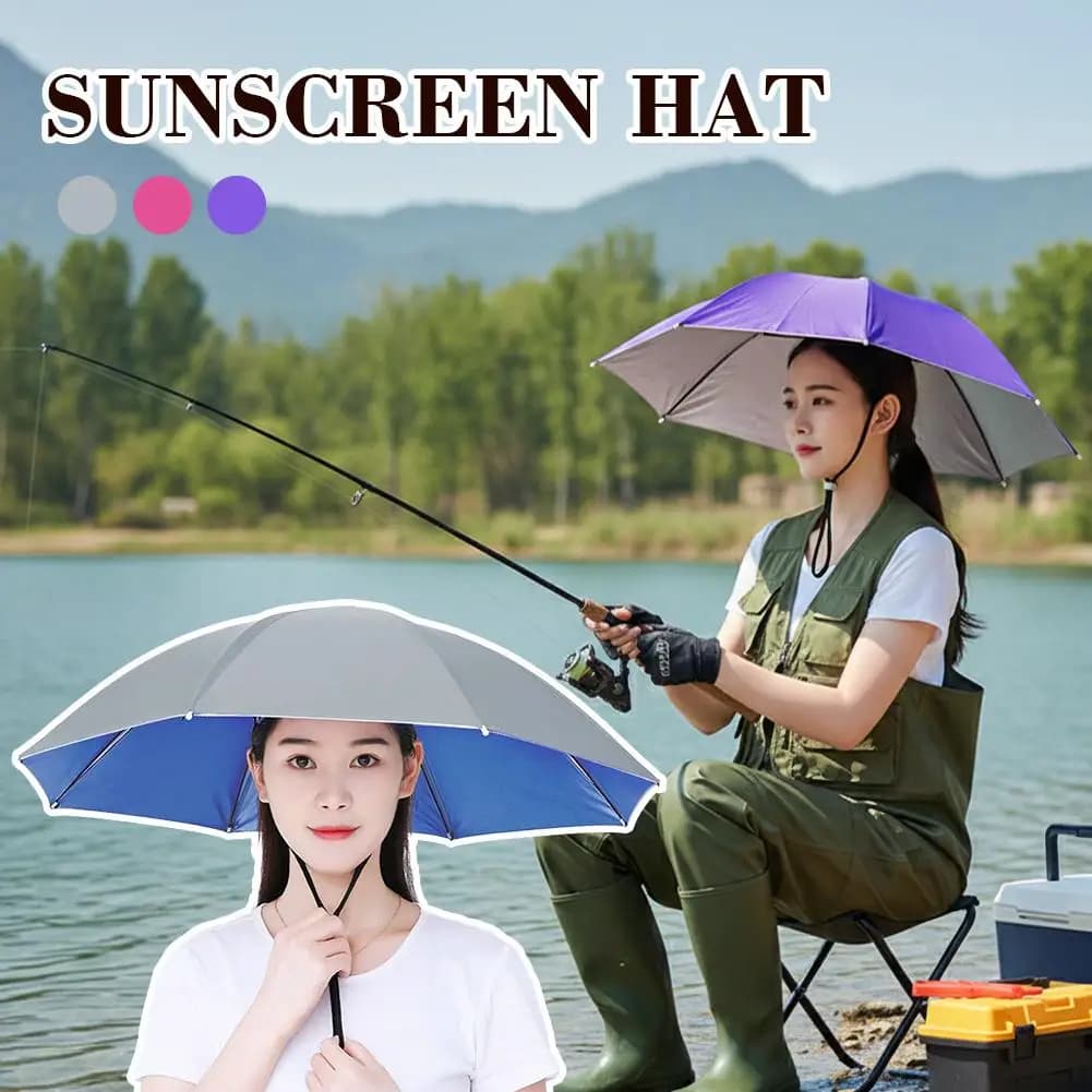 Chapeau parapluie pliable pêche double couche UV protection imperméable plage camping