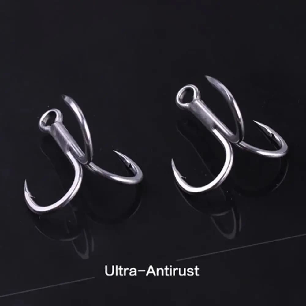 Lot de 4 hameçons triples super affûtés anti-rouille acier carbone, pour pêche robuste
