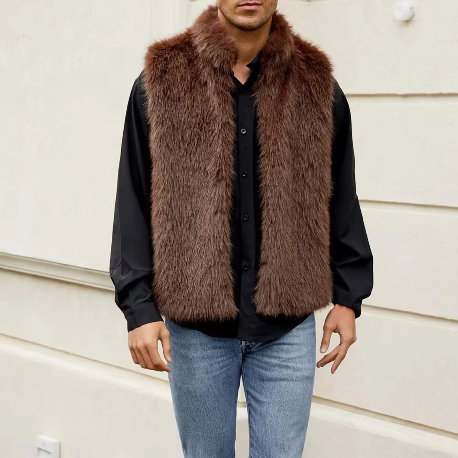 Gilet pêche homme imitation fourrure - Veste sans manches hiver - Vêtement pêche décontracté