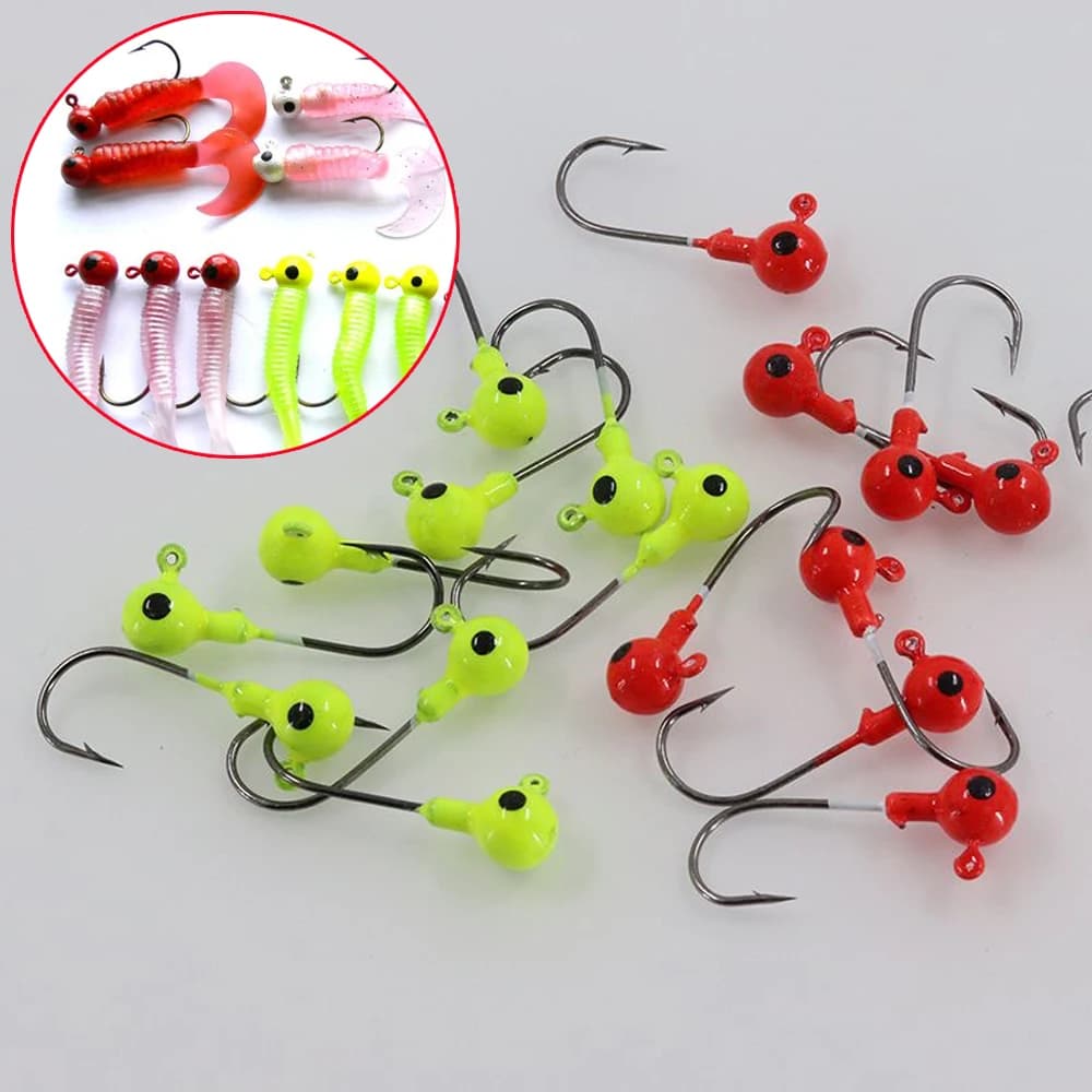 Lot de 10 hameçons jig métal 3.5g à 18g avec œil 3D pour leurres souples et