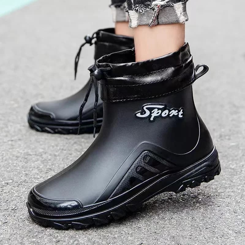 Bottes de pluie courtes homme doublées polaire imperméables chaudes anti-dérapantes pour pêche hivernale