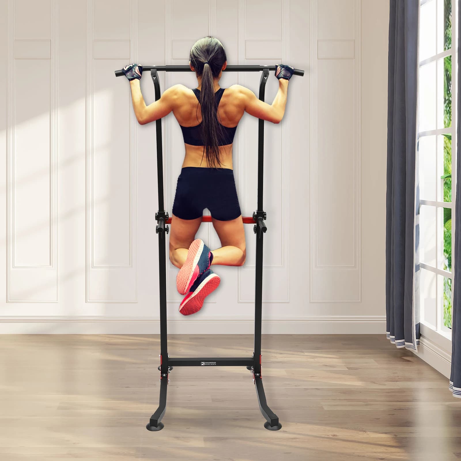 Power Tower Dip Station - Barre de traction multifonction ajustable pour pectoraux, dos et abdos