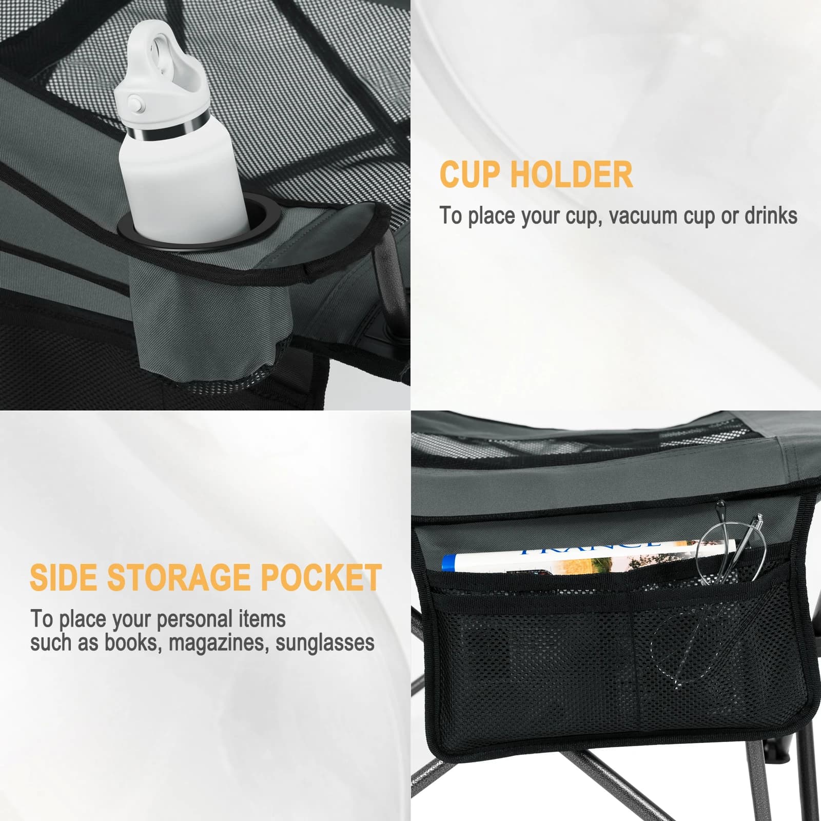 Chaise camping pliante avec repose-pieds et porte-gobelet - Siège plage pêche réglable avec sac transport