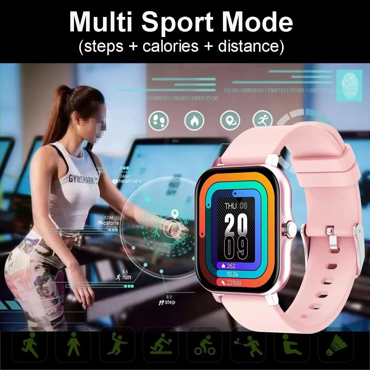 Montre connectée étanche 1.83'' avec appels, messages et monitoring sportif compatible iPhone Android