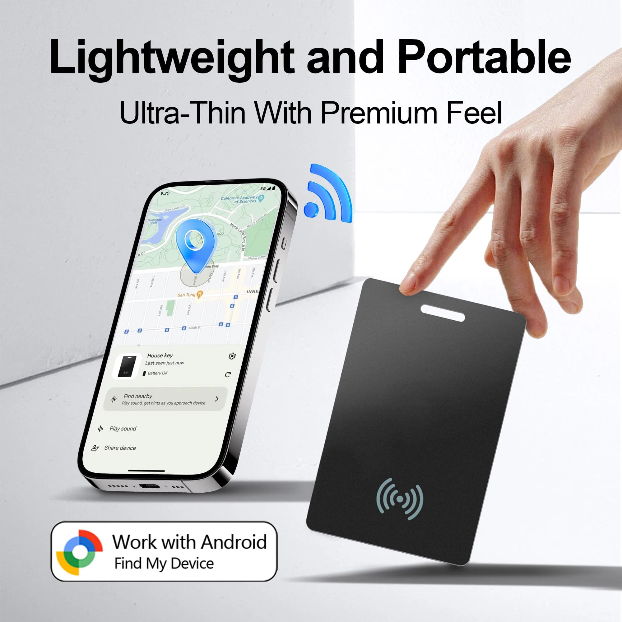 Carte tracker GPS pour portefeuille - Compatible Google Find Hub pour pêcheurs Android