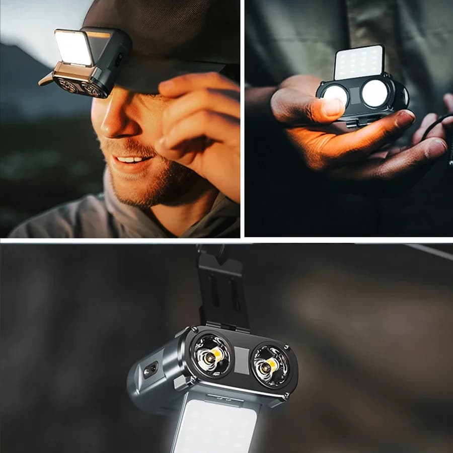 Lampe frontale hibou rotative rechargeable Type-C pour pêche, chasse et vélo avec éclairage LED puissant