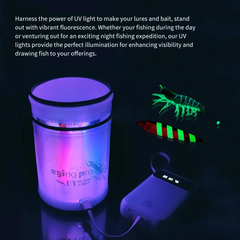 Boîte de rangement pêche UV pour leurres lumineux - Coffret équipement mer avec éclairage pour leurres calamars