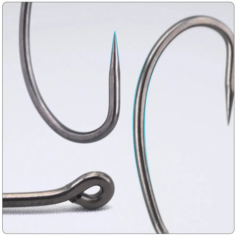 Hameçon de pêche sans ardillon Hirisi X502 en acier inoxydable carbone, 15 pièces avec revêtement PTFE