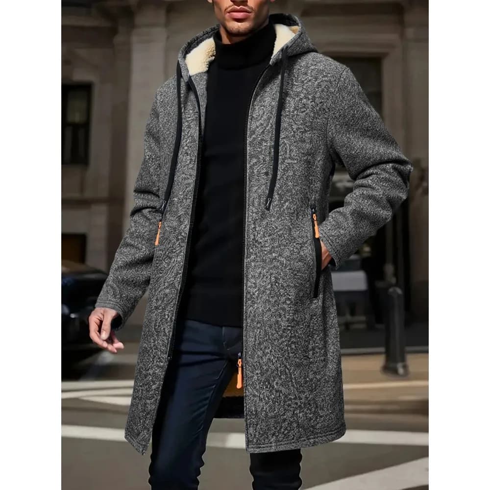 Veste d'hiver chaude pour pêcheur - Coupe-vent zippé épais avec capuche contrastée - Homme