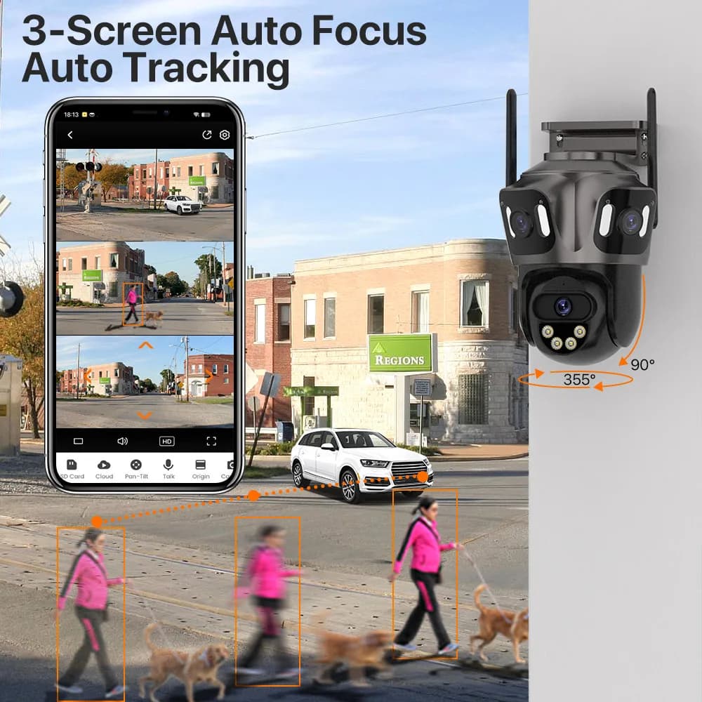Caméra surveillance extérieure 4K double objectif PTZ WIFI - Détection humaine IA étanche IP66 iCsee
