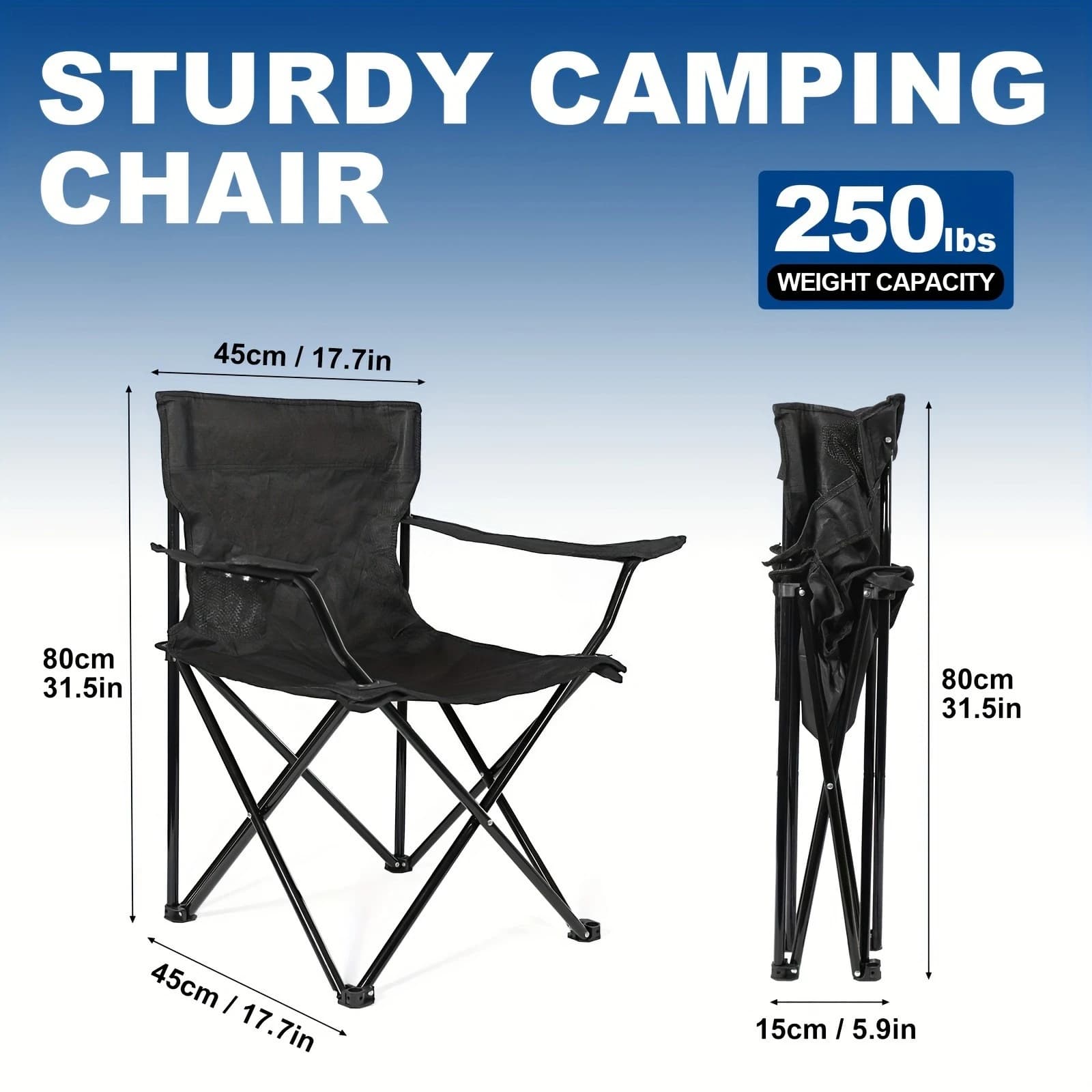 Pack 2 chaises pliantes légères 250LBS capacité pêche camping - Design compact avec sac de transport
