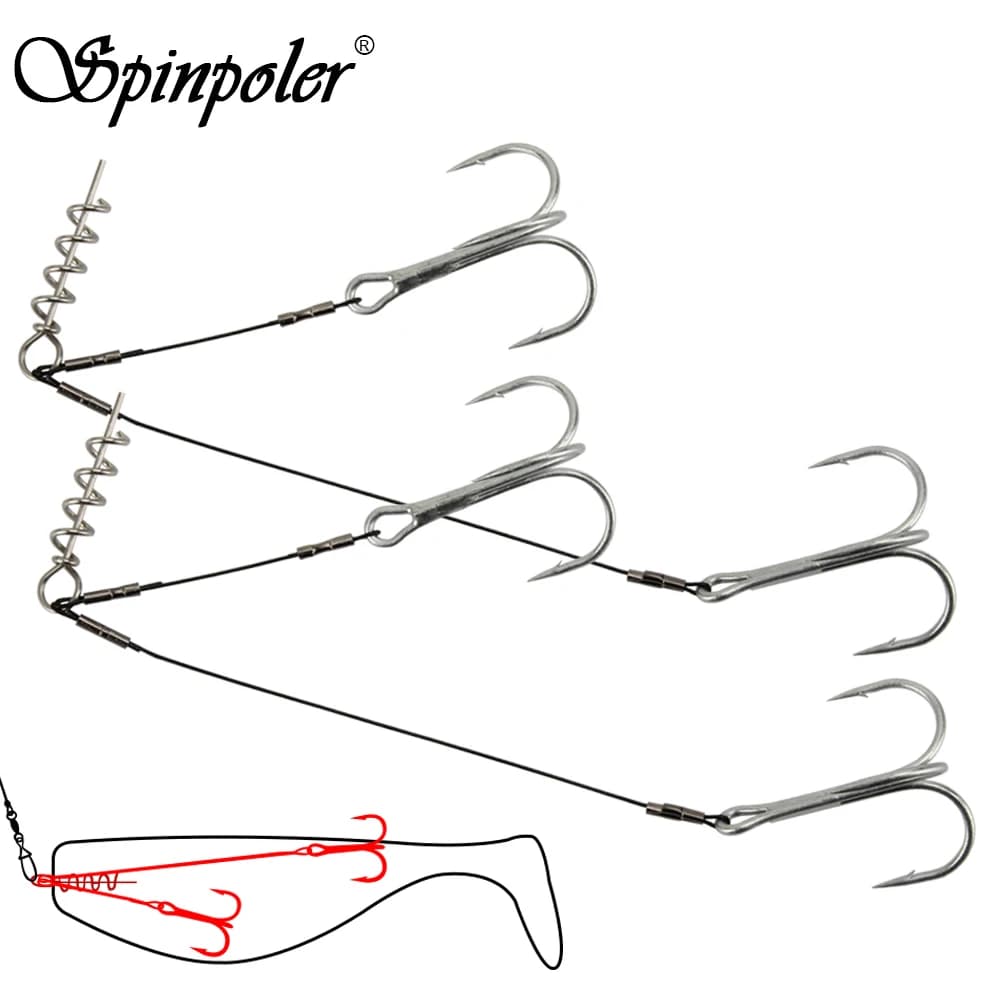 Hameçon triple corkscrew stinger rig pour pêche au leurre souple pike et bass en acier haute