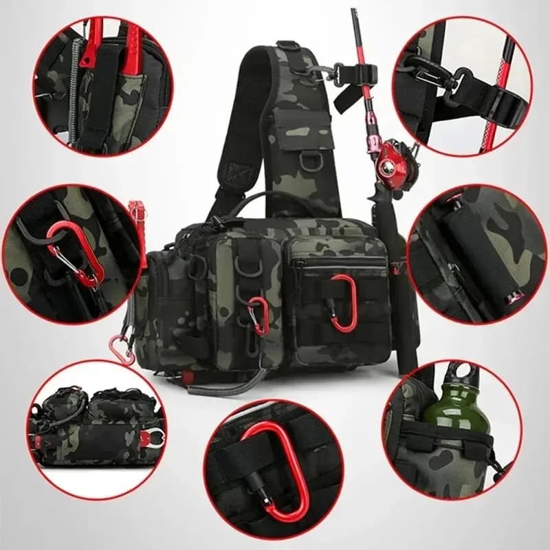 Nouveau sac pêche grande capacité avec boîte à appâts - sac bandoulière/ceinture 3 en 1 pour cannes