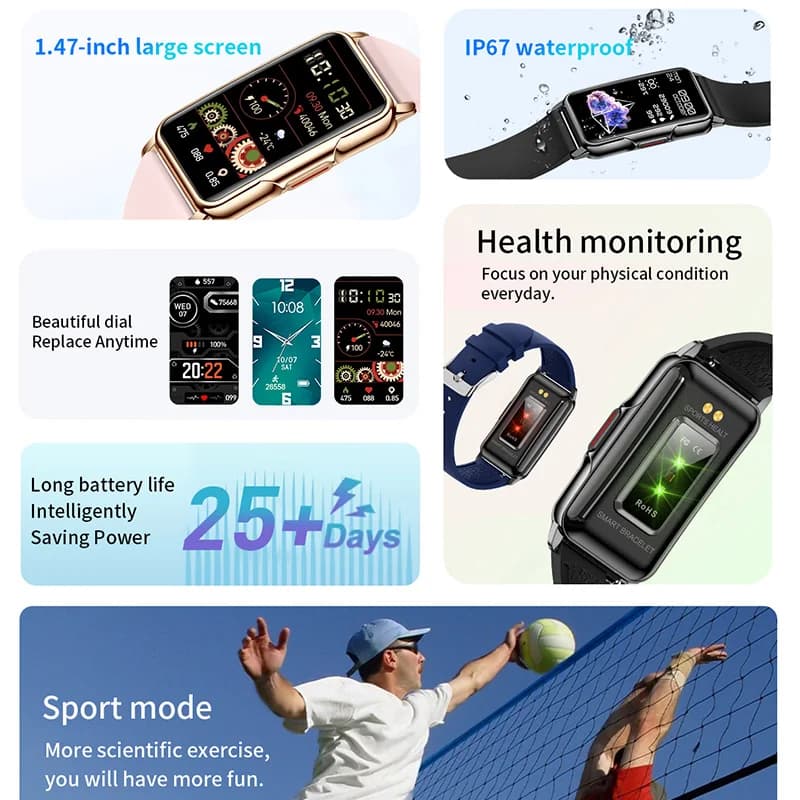 Bracelet connecté homme femme - Suivi cardiaque, oxymétrie, étanche, sport + cadeau - Compatible Android iOS