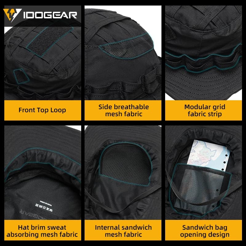 Casquette boonie tactique IDOGEAR 3623 pour pêche et chasse - Large bord ajustable et respirant
