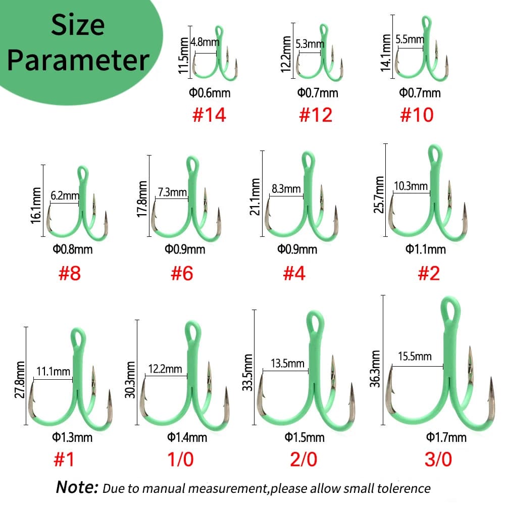 Hameçons triples luminescents 10 pièces 14# 3/0 pour pêche en mer et eau douce