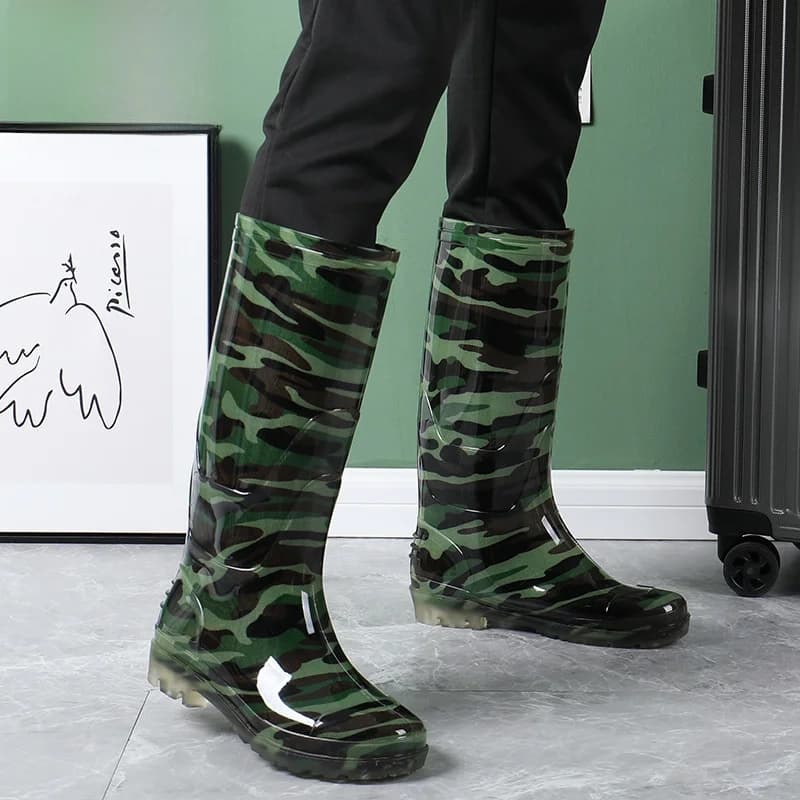 Bottes de pluie camouflage unisexe hautes - Bottes de cuisine jaunes anti-dérapantes traditionnelles
