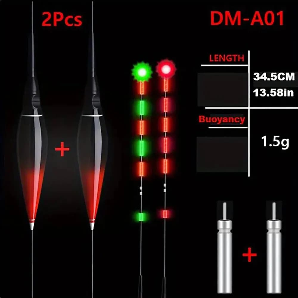 2 Flotteurs de Pêche LED Intelligents, Indicateur de Touche Lumineux Changeant de Couleur pour Nuit, Accessoires Pêche