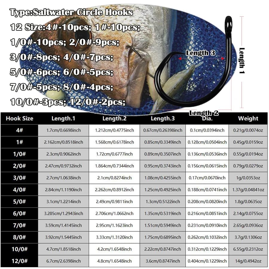 Hameçons circle offset noirs pour pêche gros jeu thon marlin espadon mer profonde tailles multiples