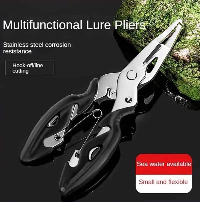 Pince multifonction pêche avec coupe-ligne décrocheur et ouvre-anneaux pour leurres courbés