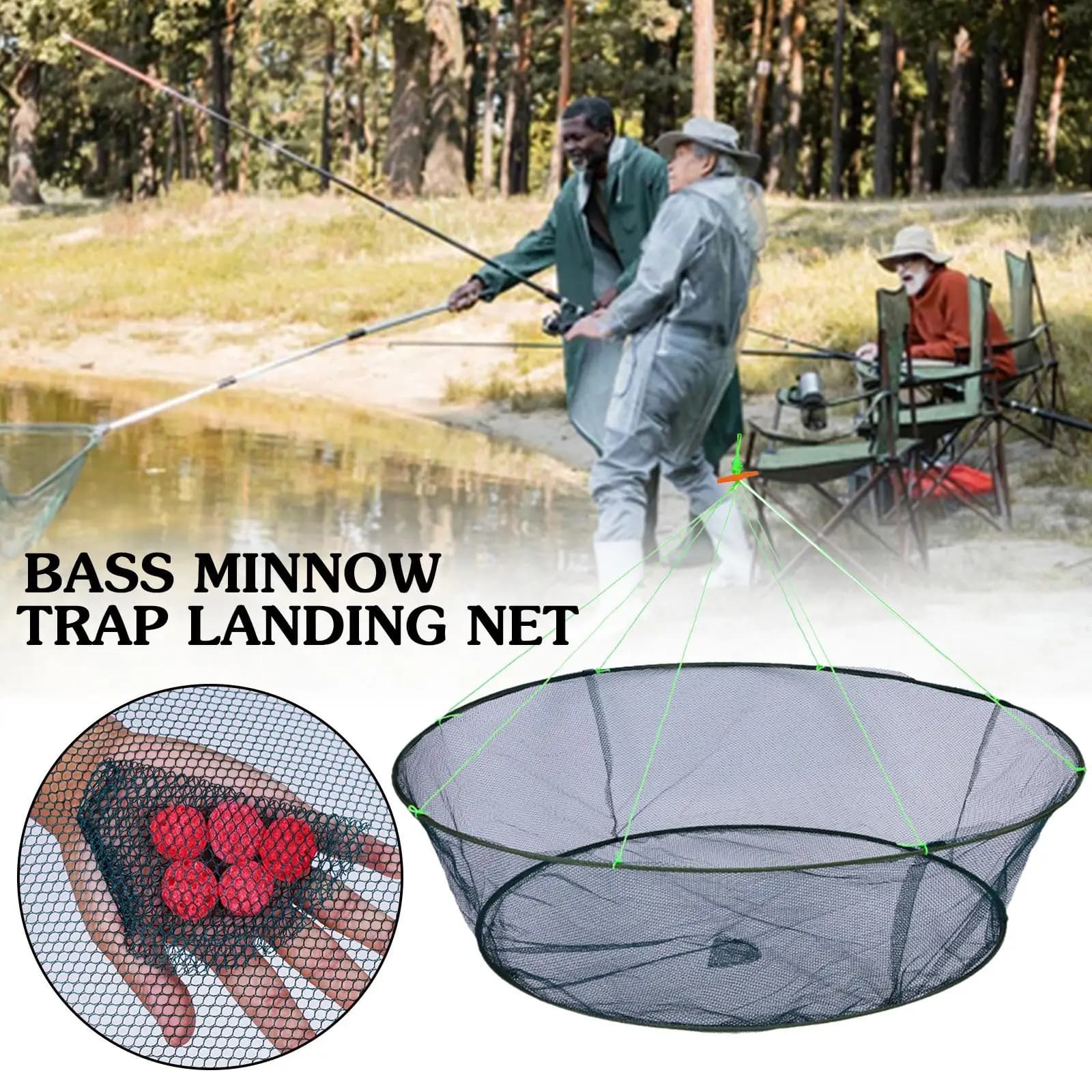 Filet de pêche pliable 80/100cm à large ouverture pour crevettes, anguilles, crabes et appâts - Piège de pêche polyvalent