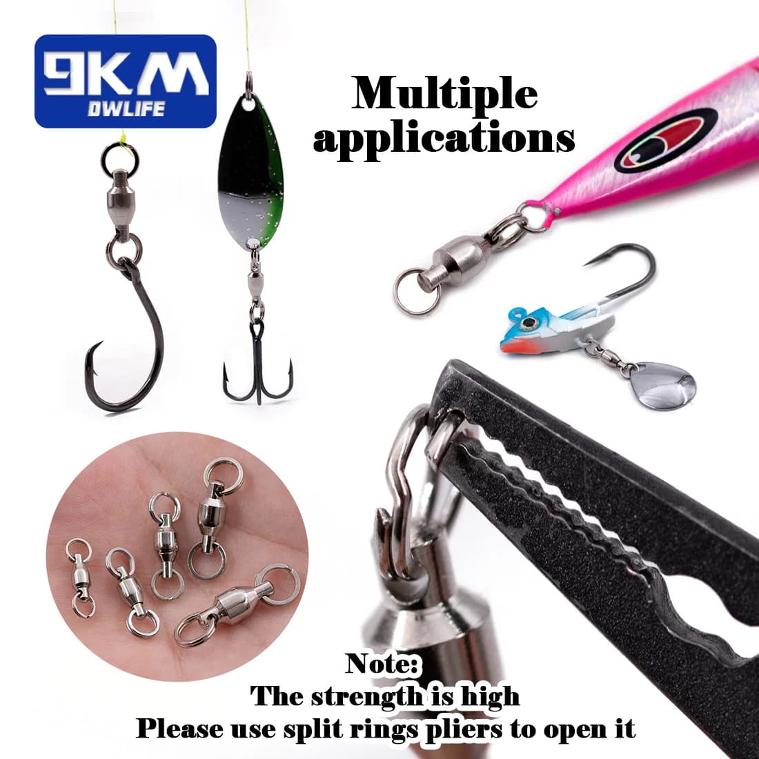25 émerillons à billes 9KM avec anneaux split rings - Rotation fluide pour leurres et montages