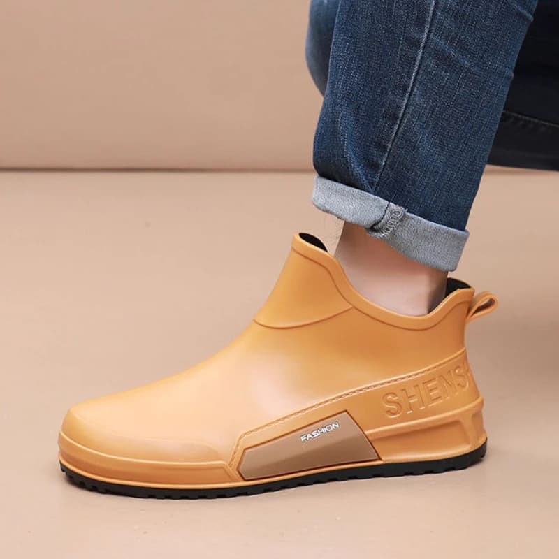 Bottes de pluie cheville imperméables doublées polaire pour hommes - Anti-dérapant jardin pêche cuisine