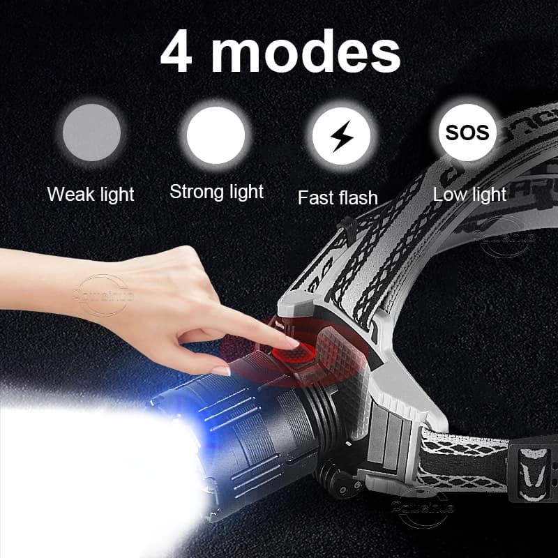 Projecteur frontal LED 1000000LM longue portée 800W rechargeable USB pour pêche professionnelle nocturne