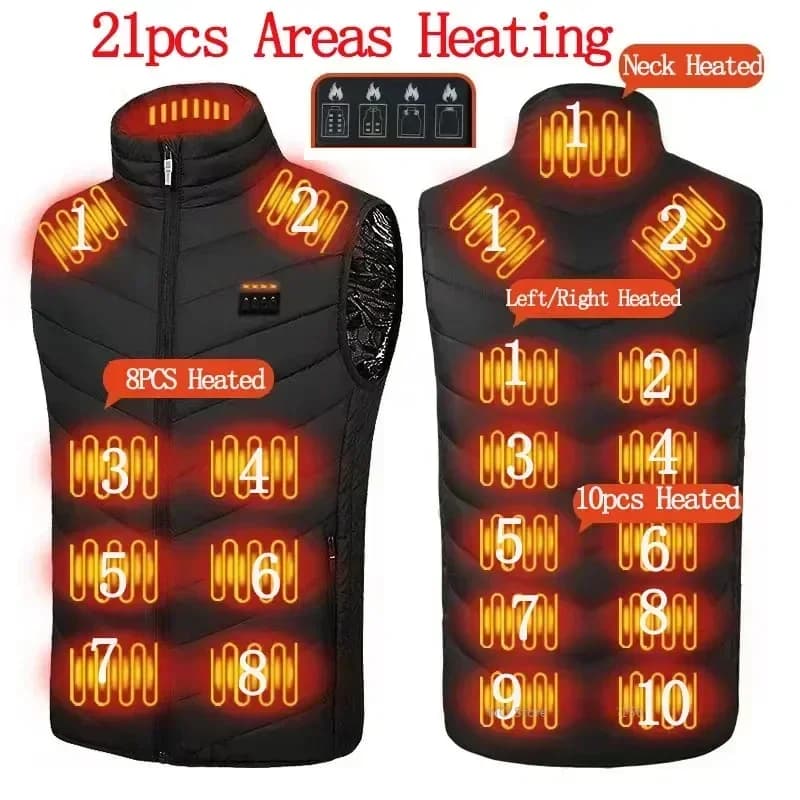 Veste chauffante homme et femme électrique USB pour randonnée hiver chauffage corporel 6XL