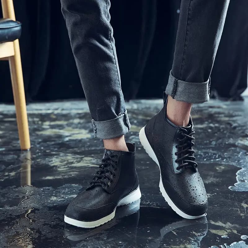 Bottes de pluie lacées homme extérieur anti-dérapantes étanches couple cheville plateforme