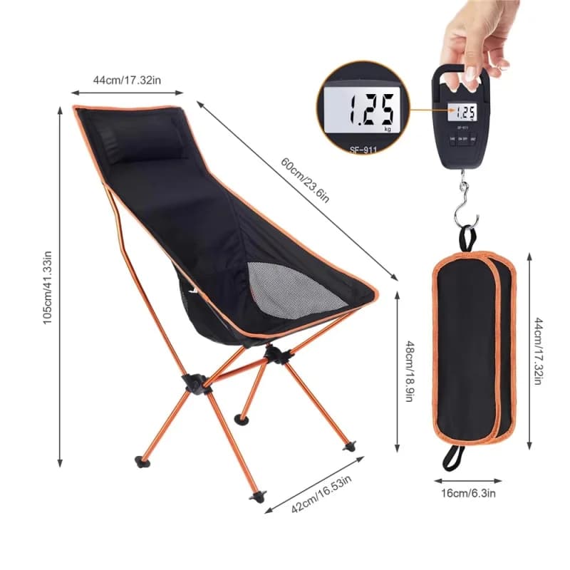 Chaise pliante extérieure ultra-légère en forme demi-lune - Siège aluminium pour pêche et camping