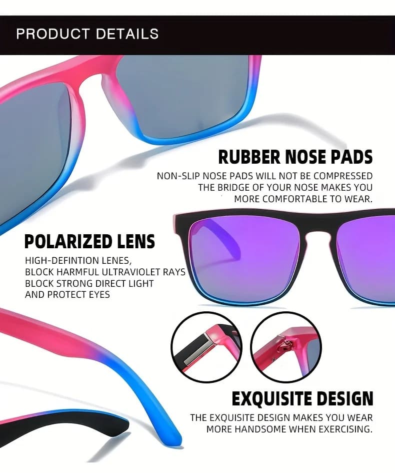 Lot 3 paires de lunettes de soleil polarisées carrées dégradé multicolore - Anti-éblouissement UV400 pour pêche et conduite